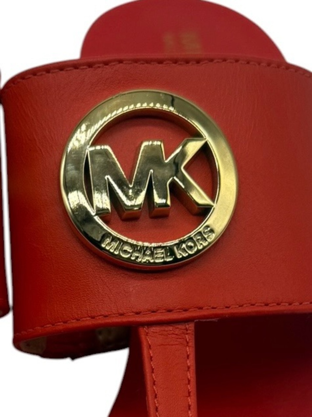 Michael Kors Womens Sandals Size 8.5 Red Leather Logo Thong Heeled Colorful Chic - Picture 5 of 12